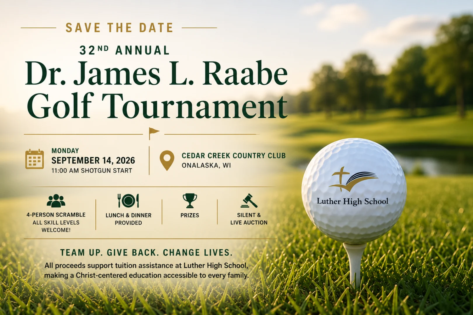 Save the Date graphic for the Dr. James L. Raabe Golf Tournament