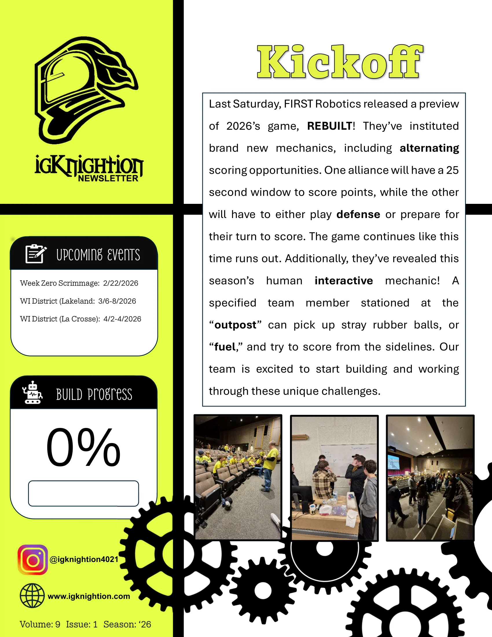 igKnightion robotics newsletter, kickoff issue
