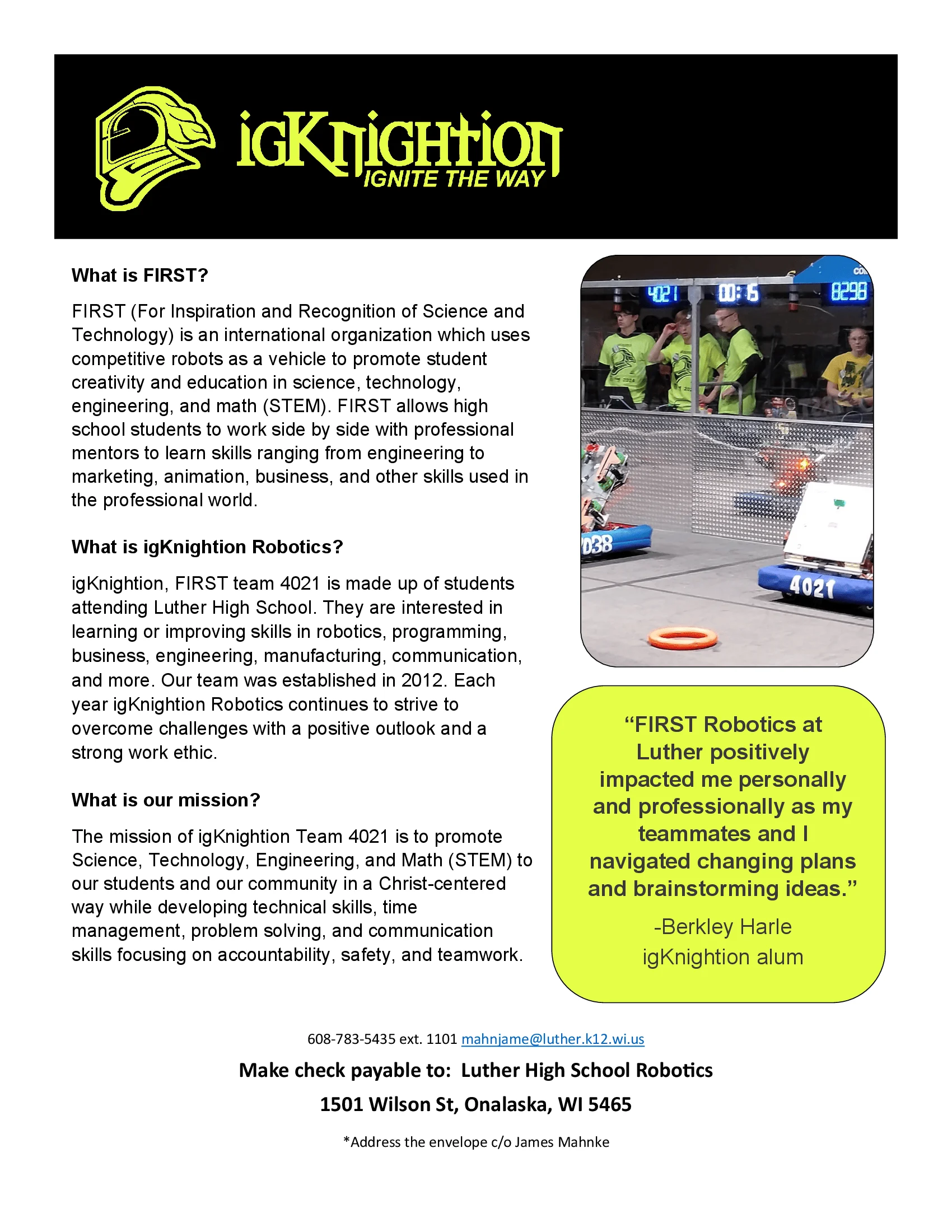 igKnightion robotics sponsorship request document